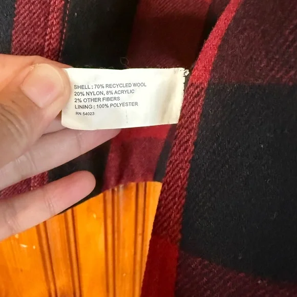 GAP‎ Women's Checkered Pea Coat in Red and Black - Picture 6 of 12